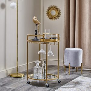 Drinks Trolley 2-Tier (Gold & Glass)
