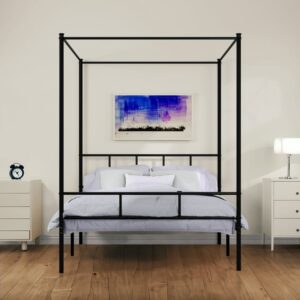 Four Poster Bed Frame King (Black Metal)