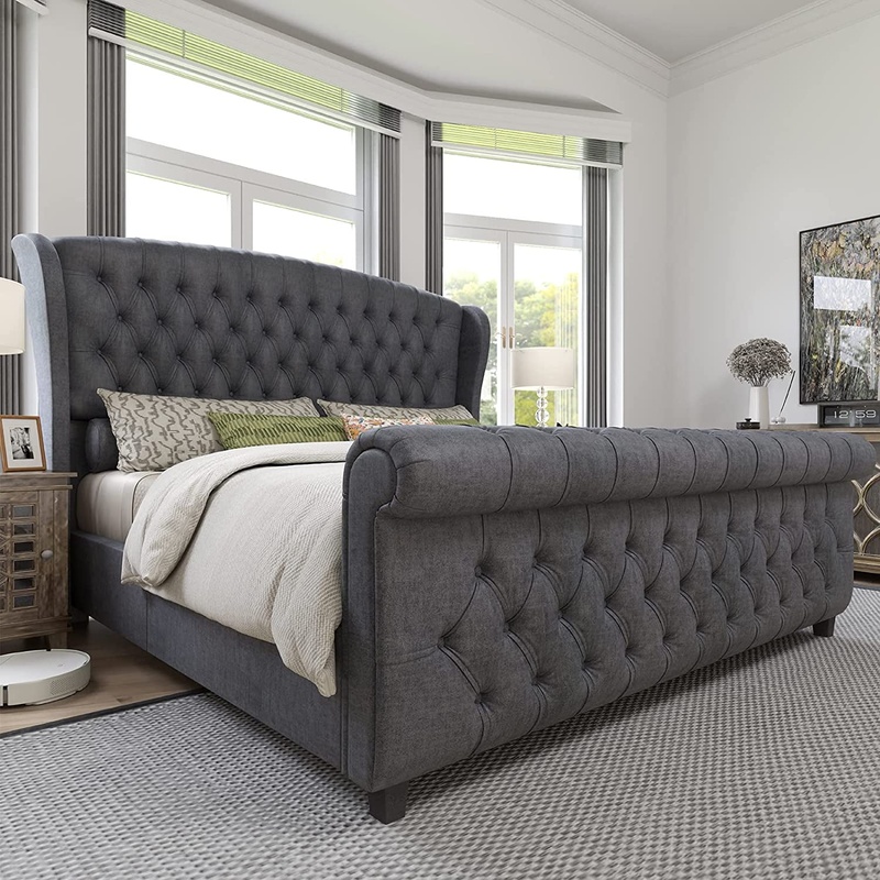 Upholstered Bed Frame King (Grey Velvet)